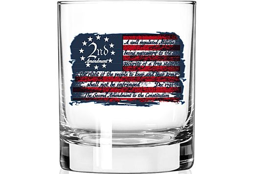 2 Monkey Trading WHISKEY GLASS 2ND AMENDMENT FLAG GLASS