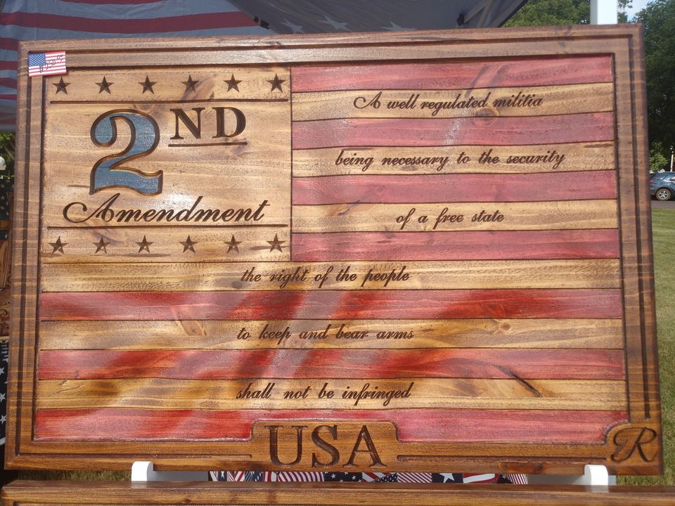 Large 2nd Amendment US flag Wood Sign