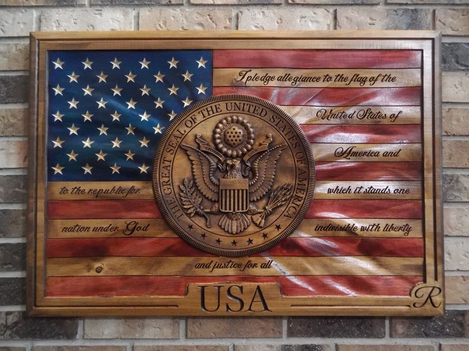 Large Great seal Medallion US flag Wood Sign