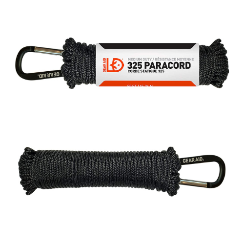 GEAR AID 325 Paracord & Carabiner 50 ft, Black